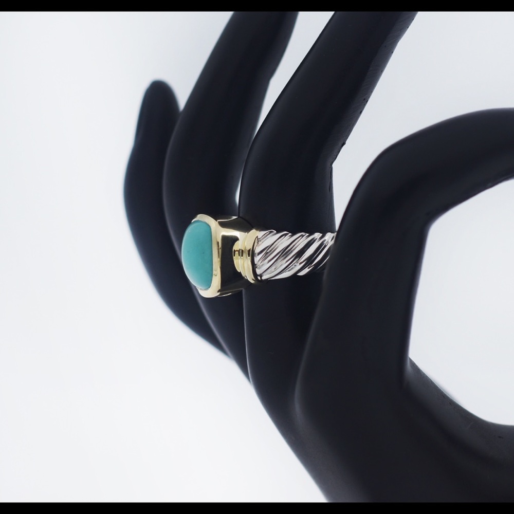 David Yurman 925Silver 14K Turquoise Noblesse Ring - Picture 4 of 6